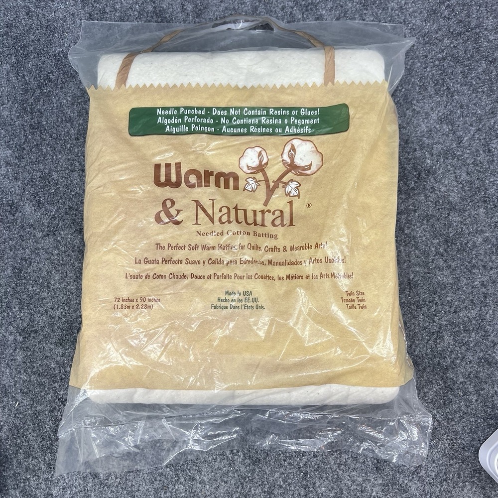 Warm & Natural Needled Cotton Batting 72 X 90 Inches. Twin Size Made In USA New